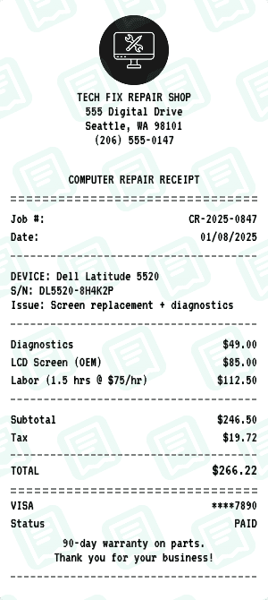 Computer Repair receipt template