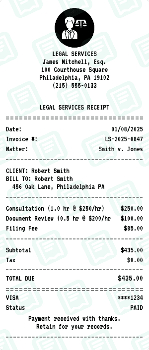 Lawyer receipt template