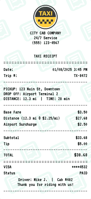 Taxi receipt template