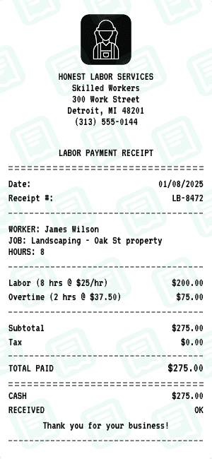 Labor receipt template