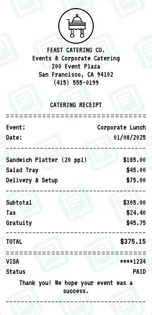 Catering receipt template