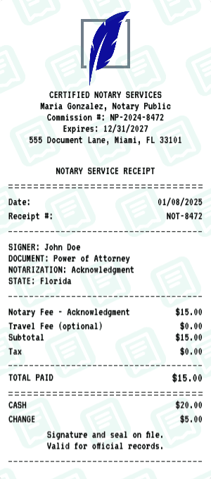 Notary receipt template