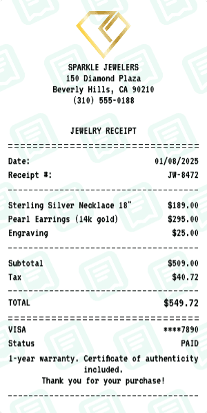 Jewelry receipt template
