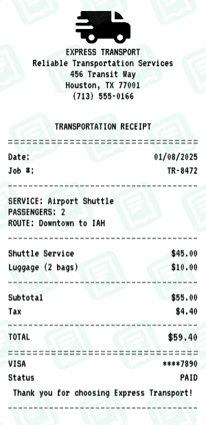 Transportation receipt template