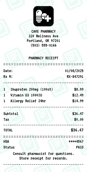 Medicine receipt template
