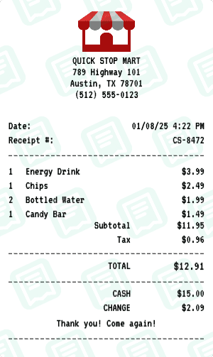 Convenience Store receipt template