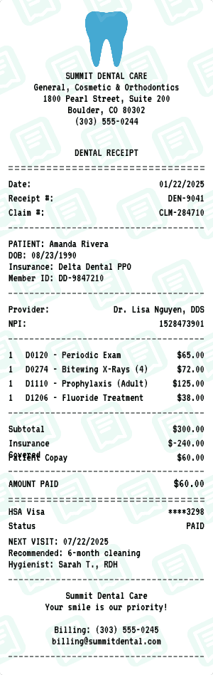 Dental receipt template