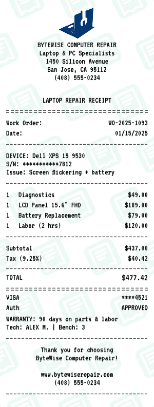 Laptop Repair receipt template
