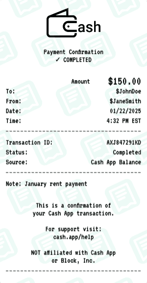 Cash App receipt template