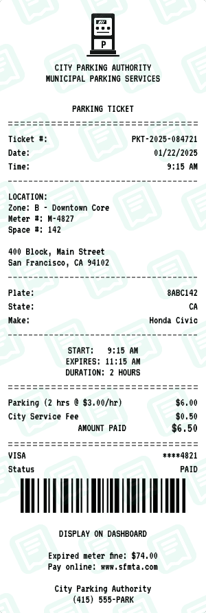 Parking Ticket receipt template