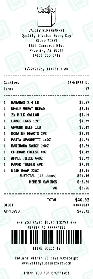 Supermarket receipt template