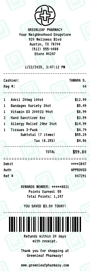 Pharmacy receipt template