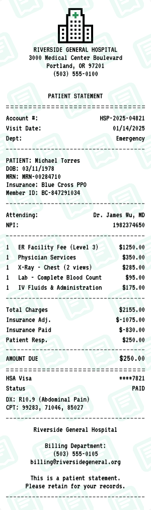 Hospital receipt template