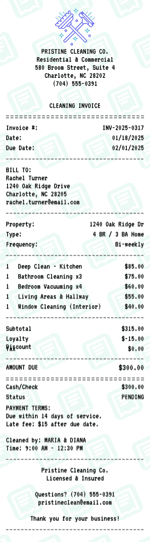 Cleaning Invoice receipt template