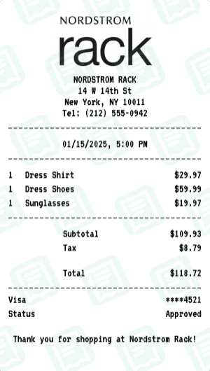 Nordstrom Rack receipt template