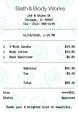 Bath & Body Works receipt template
