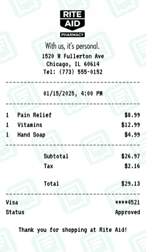 Rite Aid receipt template