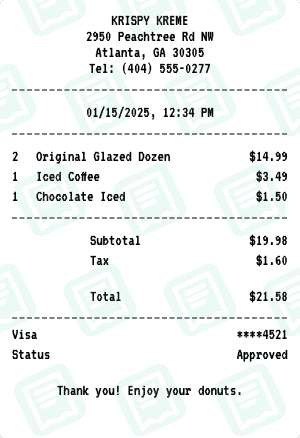 Krispy Kreme receipt template