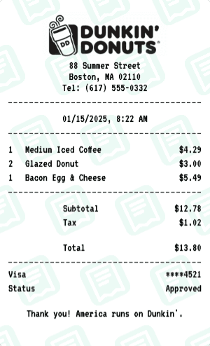 Dunkin' Donuts receipt template