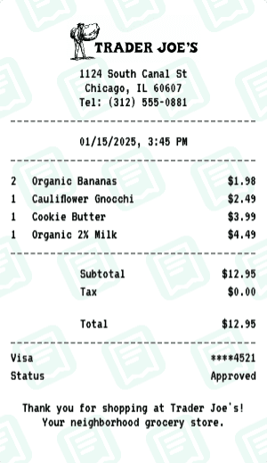 Trader Joe's receipt template