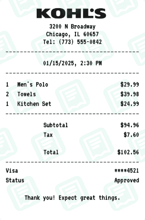 Kohl's receipt template