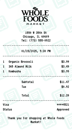 Whole Foods Market receipt template