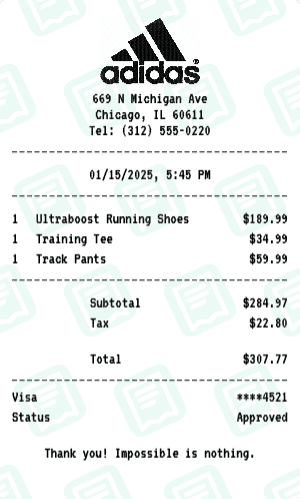 Adidas receipt template