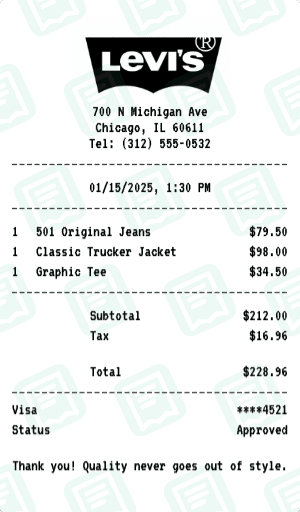 Levi's receipt template