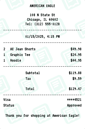 American Eagle receipt template