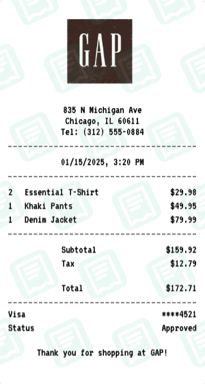 GAP receipt template