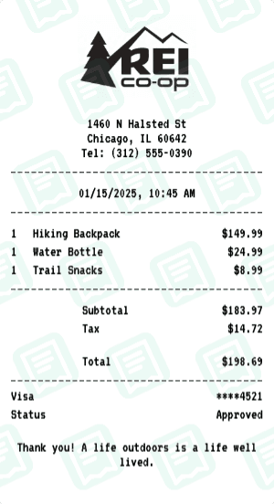 REI Co-op receipt template