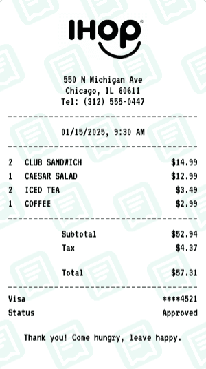 IHOP receipt template