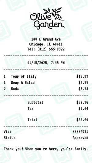 Olive Garden receipt template