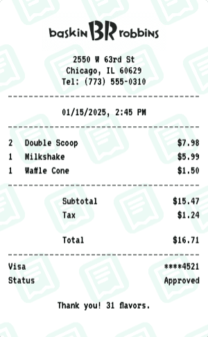 Baskin-Robbins receipt template