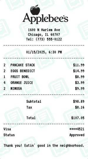 Applebee's receipt template