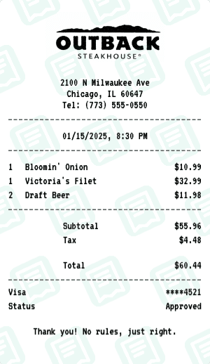 Outback Steakhouse receipt template