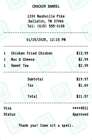 Cracker Barrel receipt template