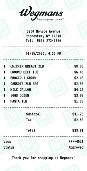 Wegmans receipt template