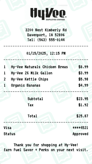 Hy-Vee receipt template