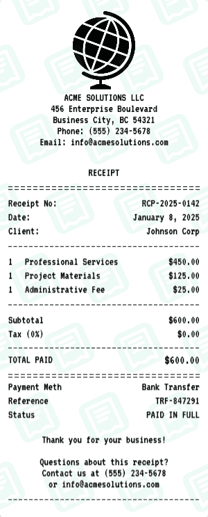 Business receipt template