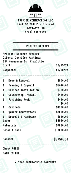 Contractor receipt template