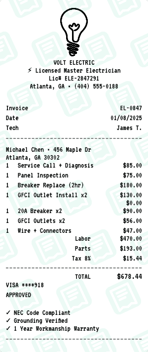 Electrician receipt template