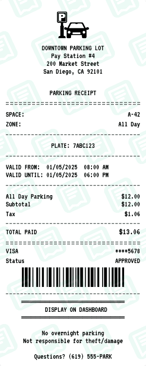 Parking Lot receipt template