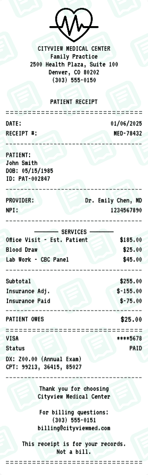 Medical receipt template