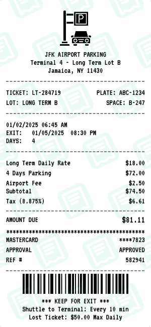 Airport Parking receipt template