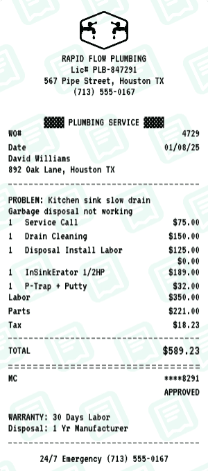 Plumbing receipt template