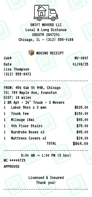Moving receipt template