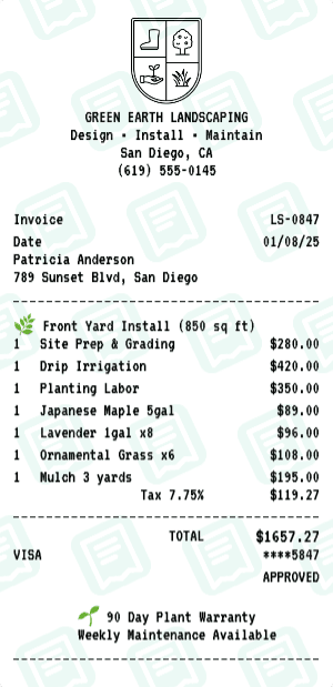 Landscaping receipt template