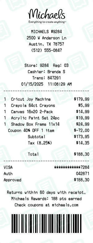Michaels receipt template