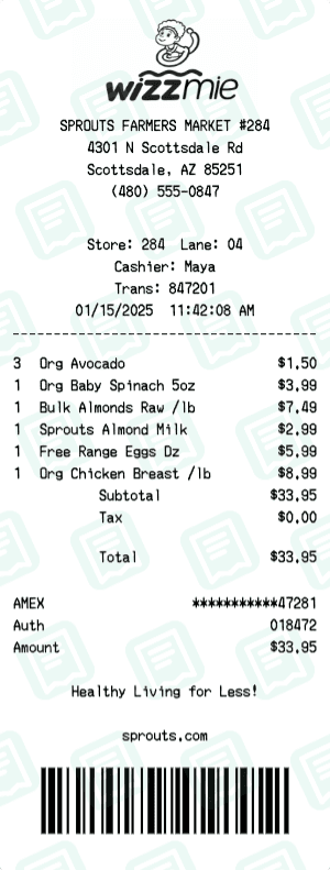 Sprouts Farmers Market receipt template